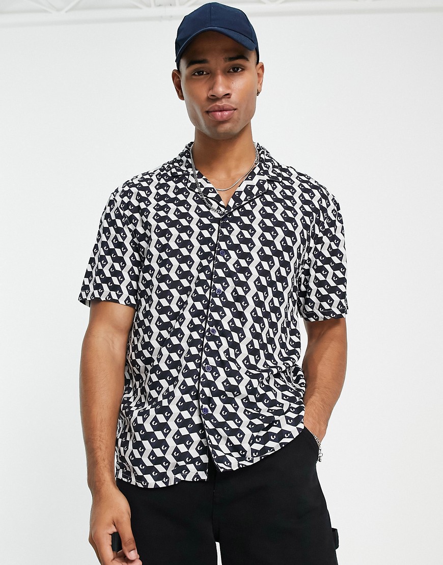 New Look piped geo print shirt in white pattern
