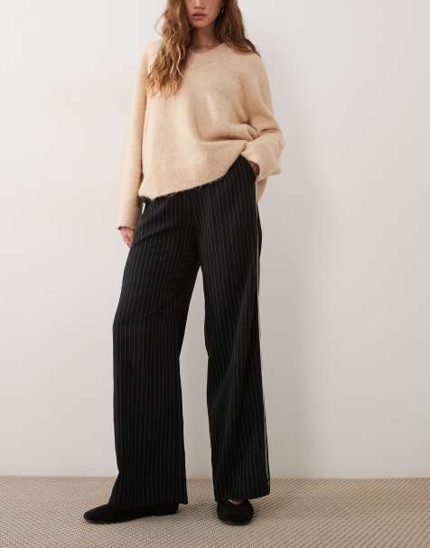 New Look piping detail wide leg trouser co-ord in black pinstripe - view 1