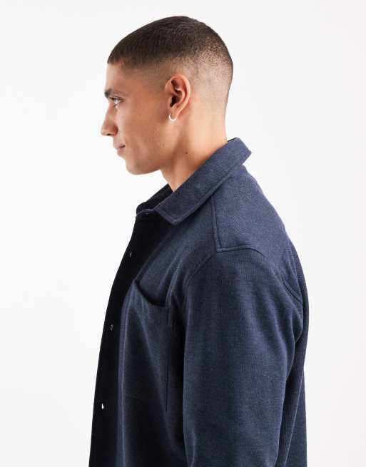 New Look - Piqué gebreide shacket in marineblauw, deel van co-ord set, 4 van 5