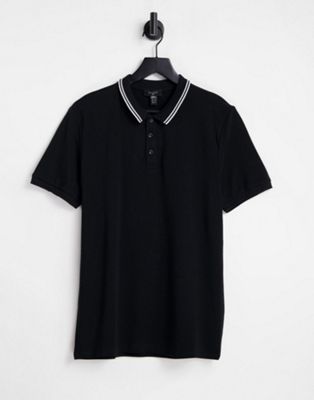 New Look pique tipped polo in black