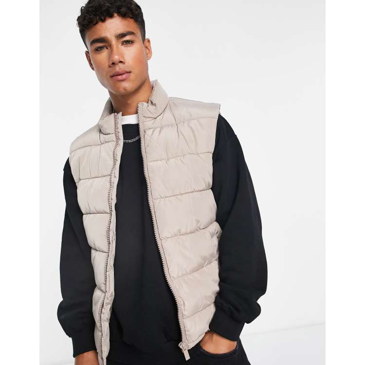 Asos Uomo Abbigliamento Cappotti e giubbotti Giubbotti Piumino smanicato con collo a imbuto color pietra 