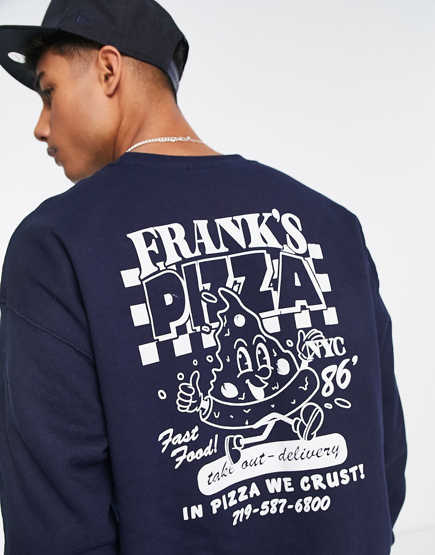 New Look pizza print sweatshirt in navy