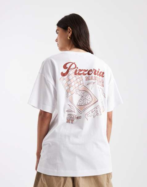 New Look pizzeria printed oversized tee in white - view 1