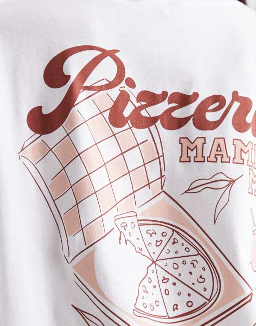 New Look pizzeria printed oversized tee in white, 4 of 4