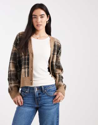 New Look Plaid Cardigan In Brown