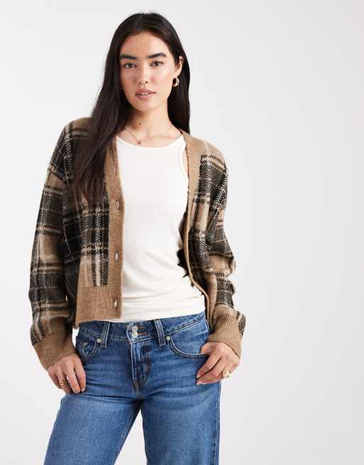 New Look plaid cardigan in brown