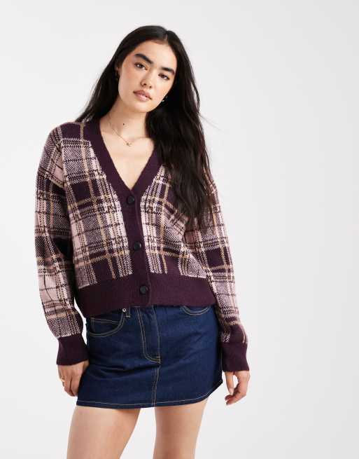 New Look plaid cardigan in red
