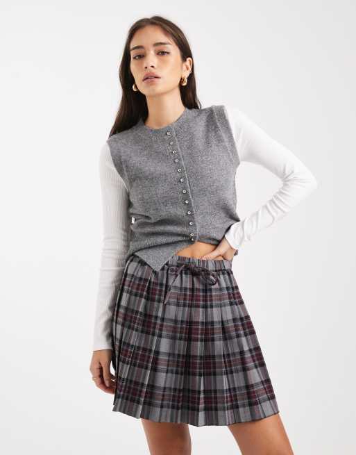 New Look plaid elasticized mini skirt in gray