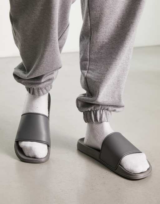 New Look plain sliders in dark grey