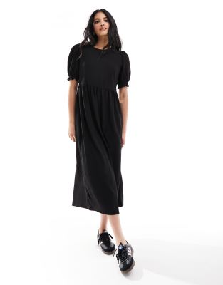 New Look plain smock midi dress in black | ASOS