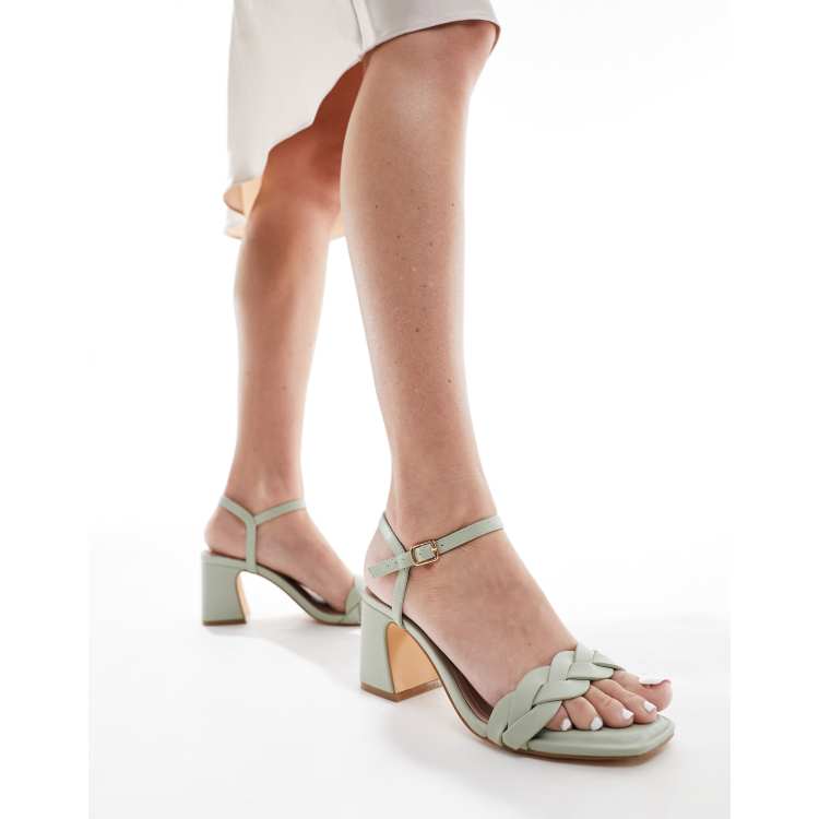 New Look plait detail strappy heeled sandal in mint green ASOS