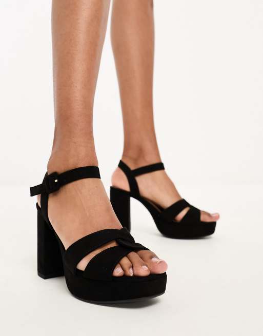 New Look plaited heeled sandals in black | ASOS