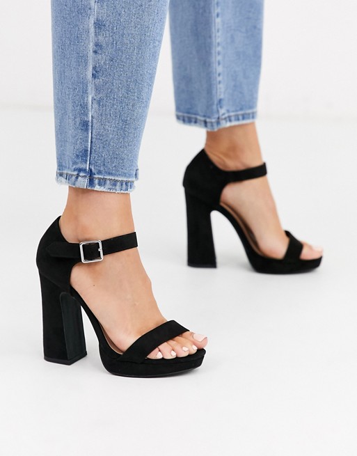 New Look platform block heeled sandals in black
