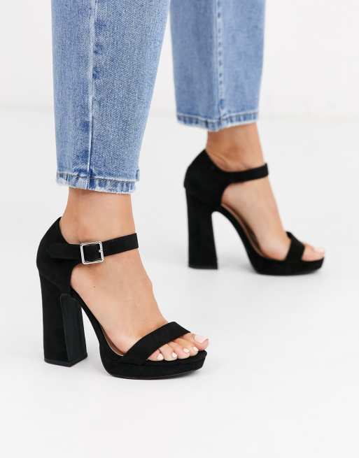 New Look platform block heeled sandals in black | ASOS