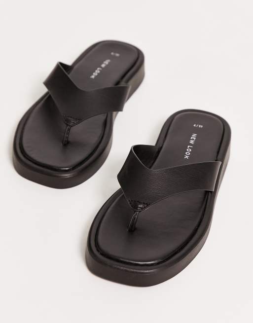 Black Chunky Toe Post Flip Flops