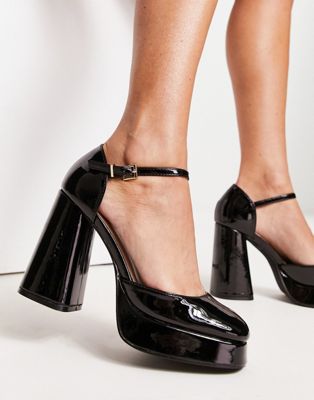 New Look platform patent mary jane block heeled shoes in black