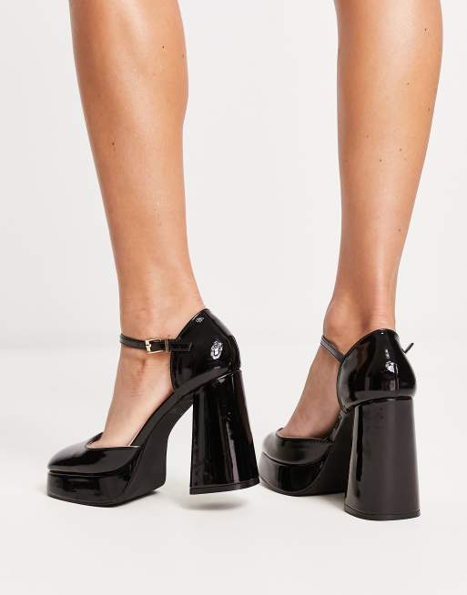 New Look platform patent mary jane block heeled shoes in black, 2 of 4