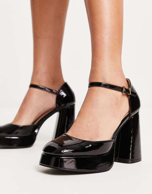 New Look platform patent mary jane block heeled shoes in black, 4 of 4