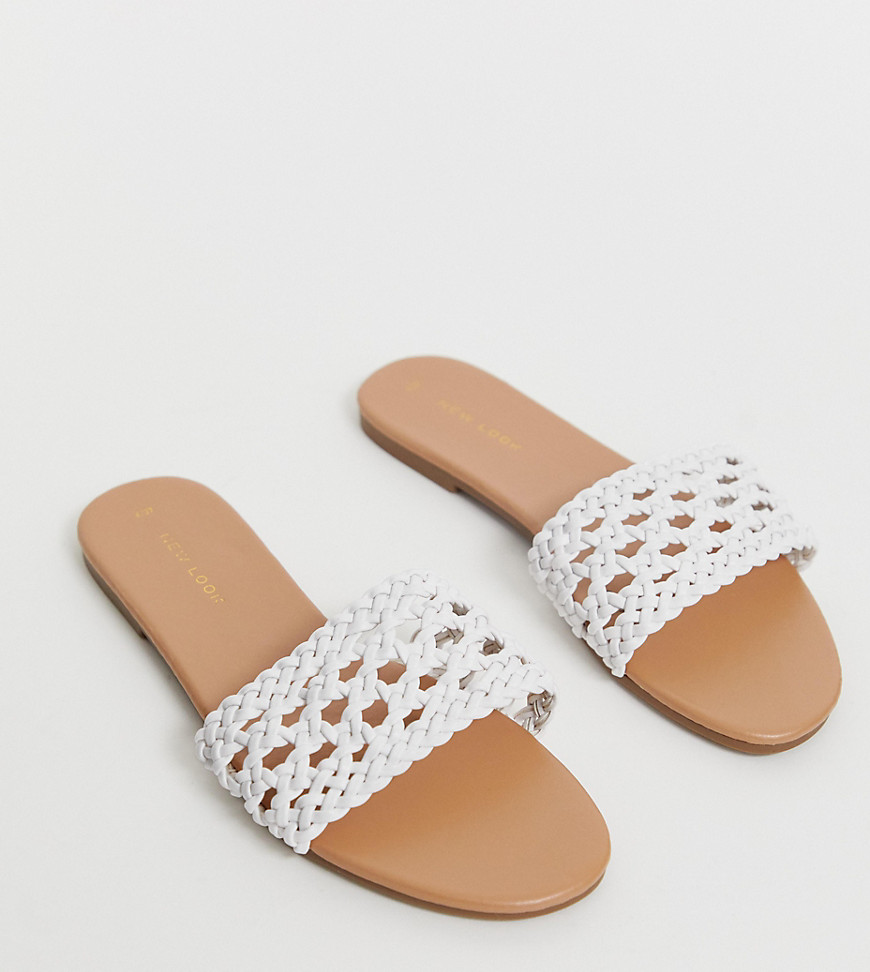 New Look - Platte gevlochten sandalen in wit