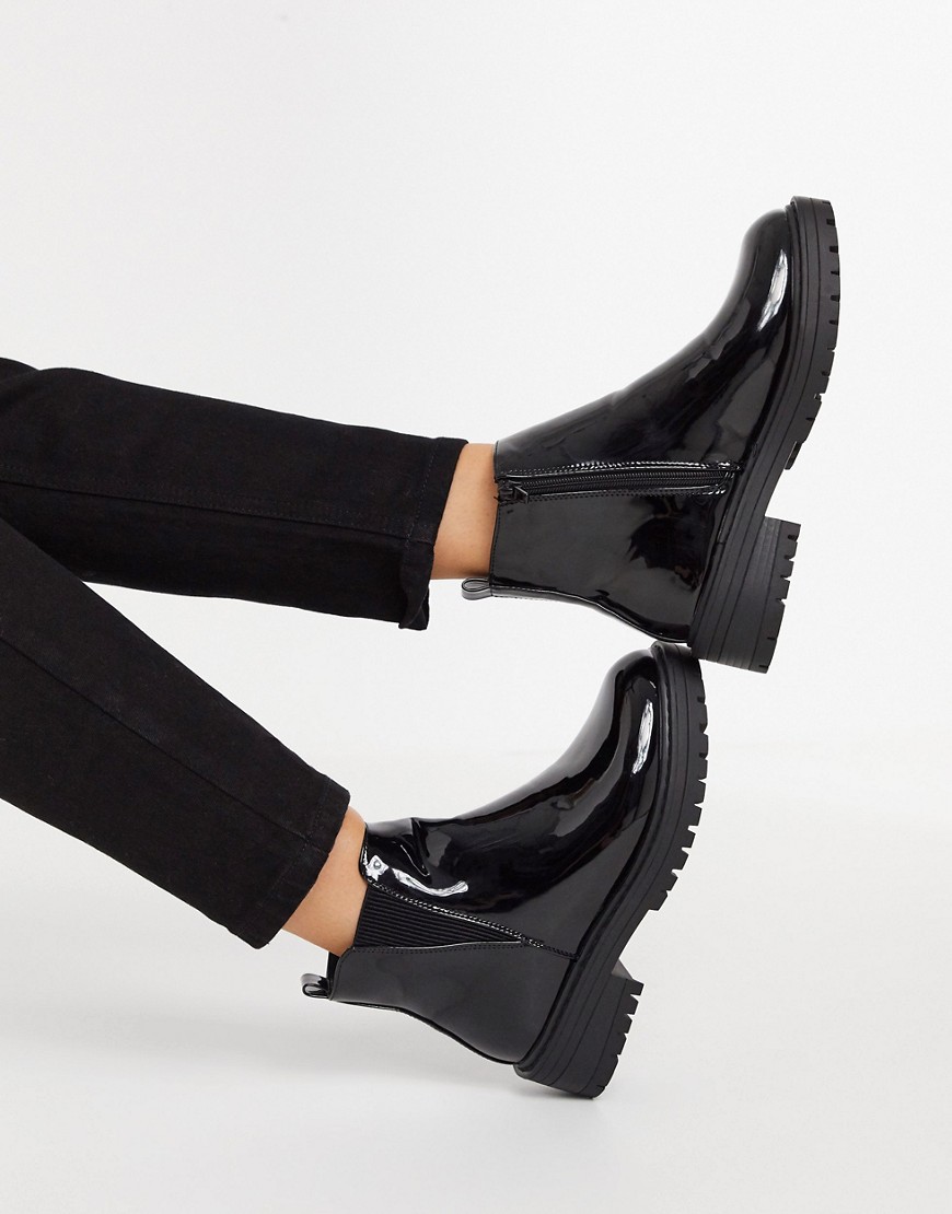 New Look - Platte lakleren Chelsea boots met dikke zool in zwart
