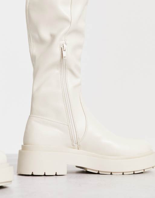 New Look - Platte over-de-knie-laarzen met dikke zool en stretch in wit, 3 van 4