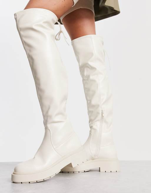 New Look - Platte over-de-knie-laarzen met dikke zool en stretch in wit, 4 van 4