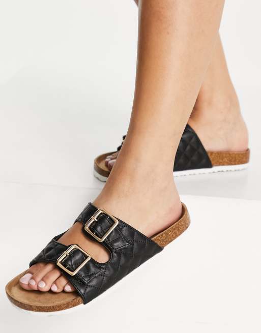 New Look - Platte sandalen met doorgestikte bandjes in zwart