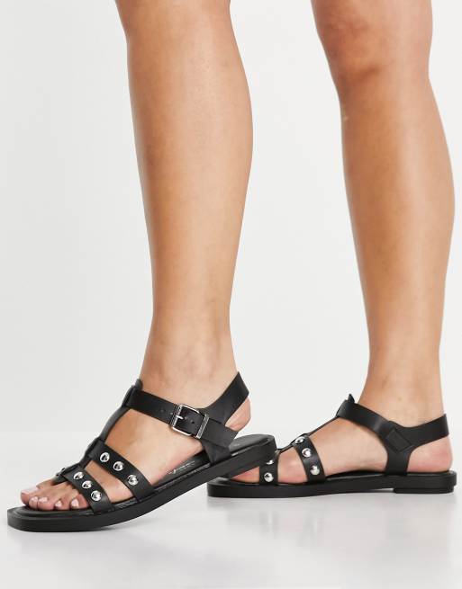 New Look - Platte sandalen met studs en dunne bandjes in zwart, 3 van 4