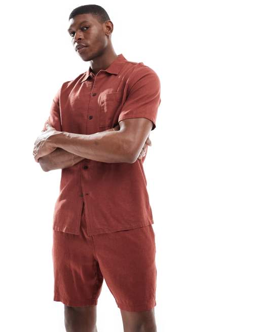 New Look pleat front linen-blend shorts co-ord in rust, 2 of 5