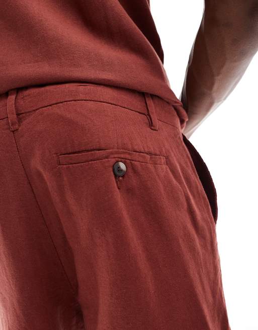 New Look pleat front linen-blend shorts co-ord in rust, 3 of 5