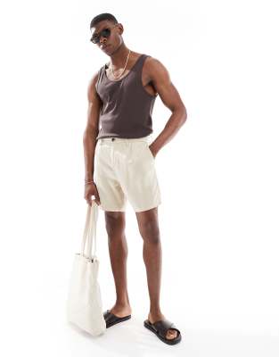New Look New Look pleat front linen-blend shorts in stone-Neutral