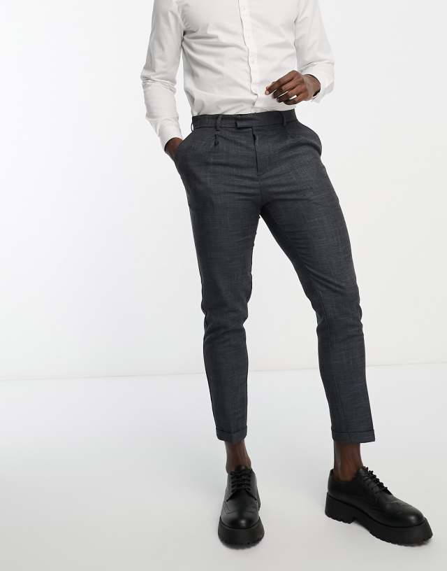 New Look - pleat front tapered trousers in navy texture