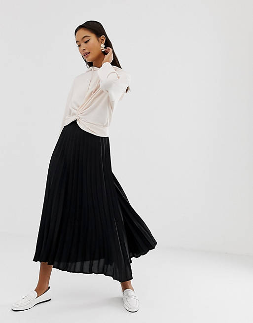 New Look pleated midi skirt in black | ASOS