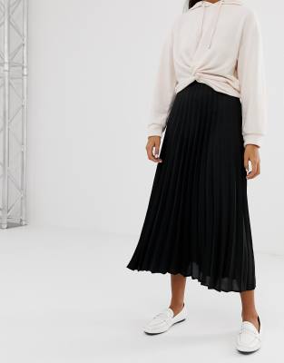 new look black pleated midi skirt