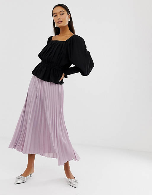 New Look pleated midi skirt in lilac