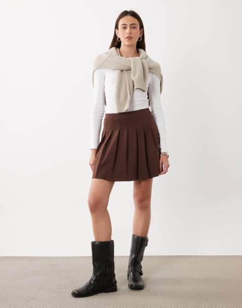 New Look pleated mini skirt in brown - view 1