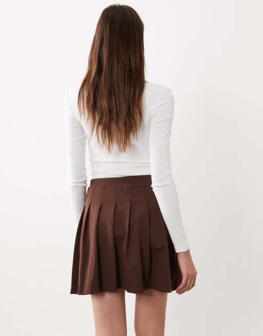 New Look pleated mini skirt in brown, 3 of 5