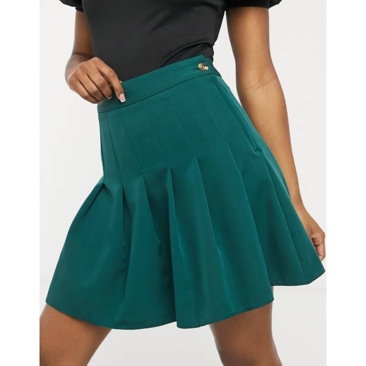 Dark green pleated mini skirt best sale