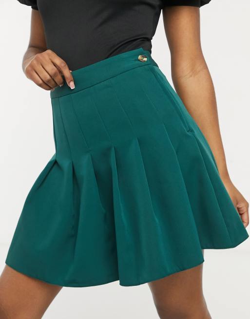 New Look pleated mini skirt in dark green