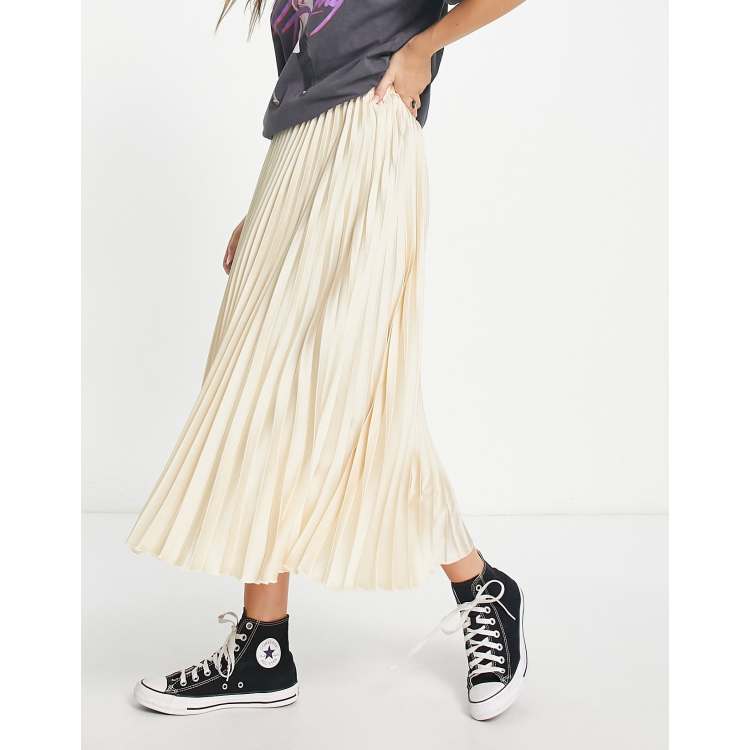 White satin hotsell pleated midi skirt