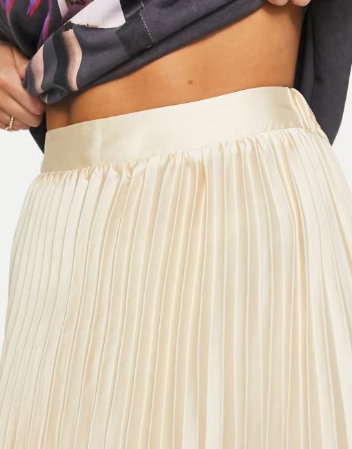 Champagne Satin Skirt - Satin Midi Skirt - Pleated Midi Skirt - Lulus