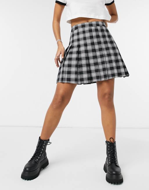 New Look pleated tennis skirt in black check | ASOS