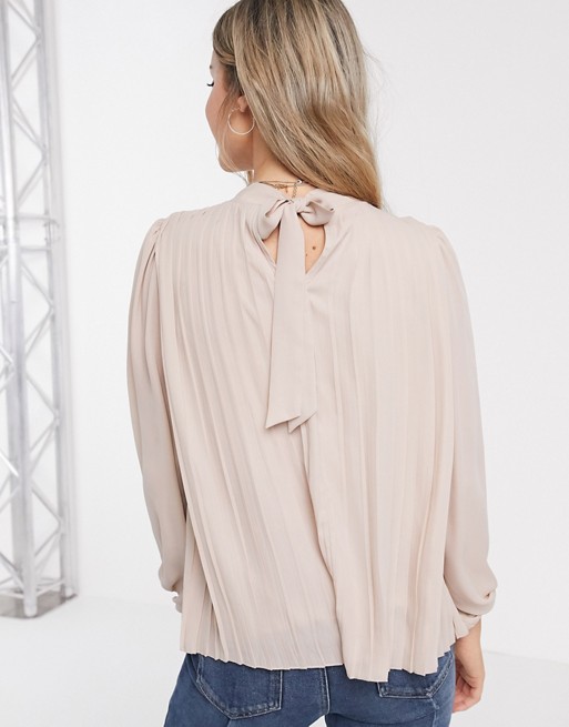 New Look pleated tie back top in pale pink