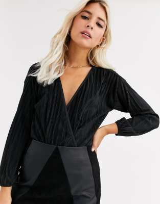New Look  Plissierter Wickelbody in Schwarz Schwarz