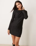 [New Look] New Look plisse long sleeve mini dress in black 6 01 - black