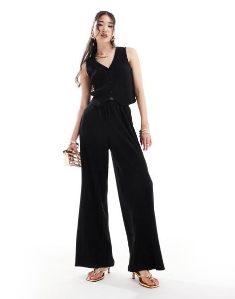New Look plisse wide leg trousers in black - view 1