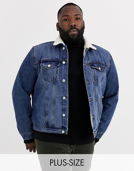 New Look Plus borg denim jacket in washed blue