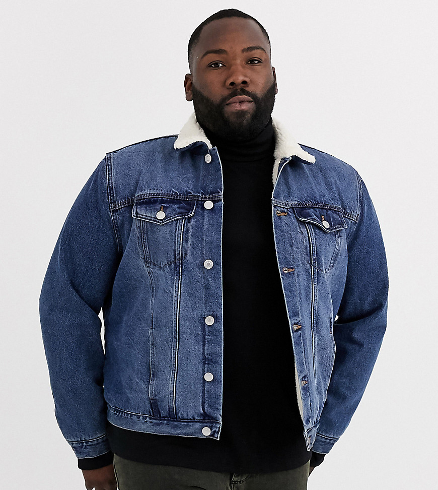 New Look Plus borg denim jacket in washed blue