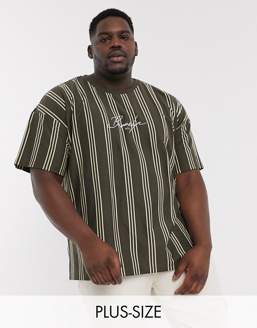 New Look Plus Brooklyn embroidered vertical stripe t-shirt in rust