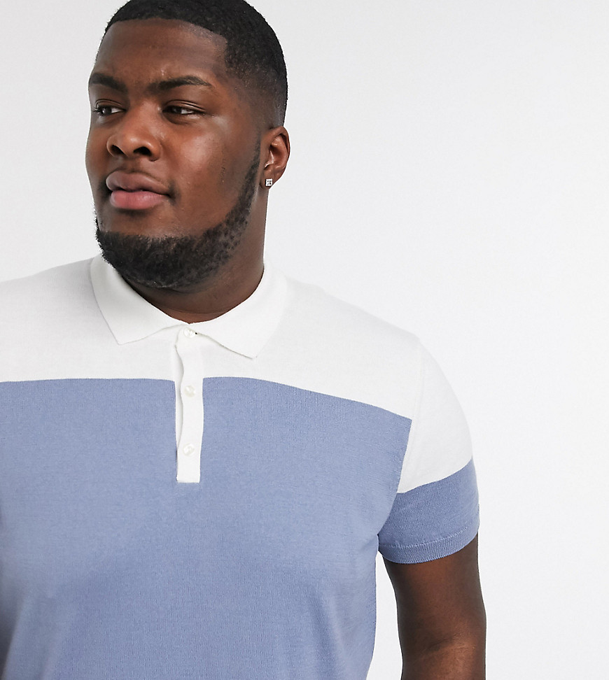 New Look Plus colourblock knitted polo in light blue